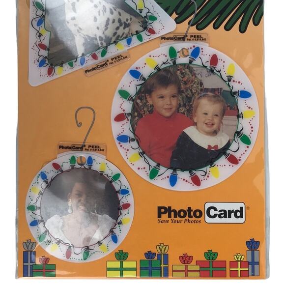 NOS Vintage PhotoCard Set 4 Photo Tree Ornaments White String Lights Print Star - Picture 3 of 7